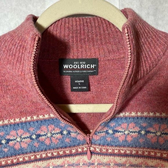 Woolrich Faire Isle Floral Rosebud Quarter zip Lambswool pullover size L - Picture 4 of 9